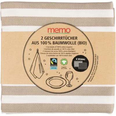 memo Geschirrhandtuch 50 x 70 cm (B x H) 100 % Baumwolle grau/weiß 2 St./Pack.
