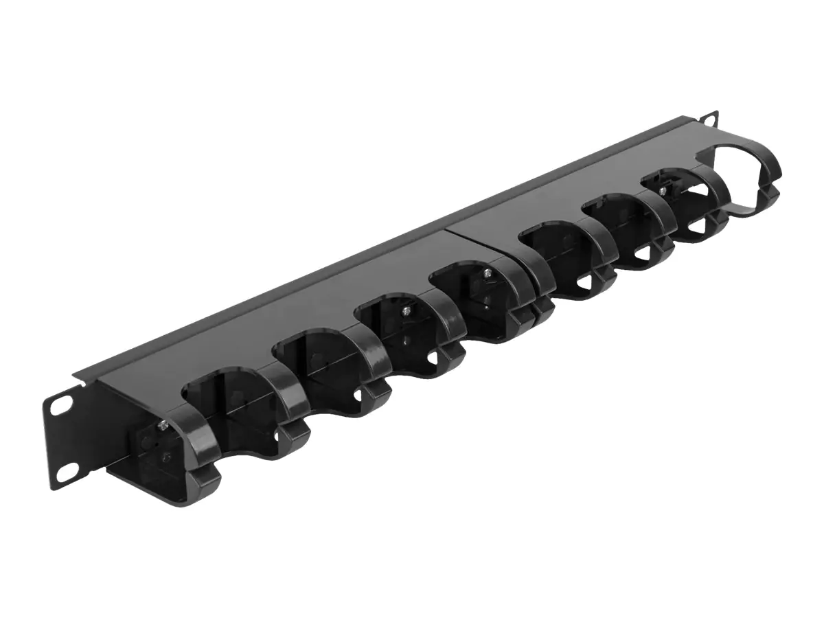 Delock Verlegetafel für Rack-Kabelmanagement - mit 10 geschlossenen Kabelbügeln - Schwarz - 1U - 48.3 cm (19") 66849