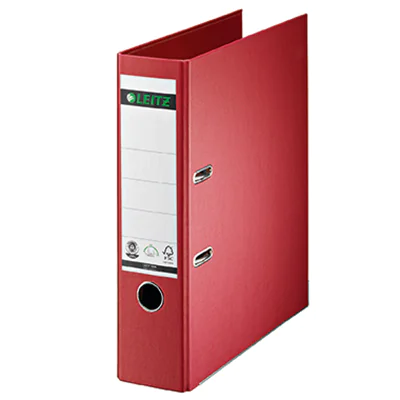 Leitz Ordner 80mm DIN A4 Rückenschild: geklebt Werkstoff: Pappe Material außen: Papier Material innen: Papier rot