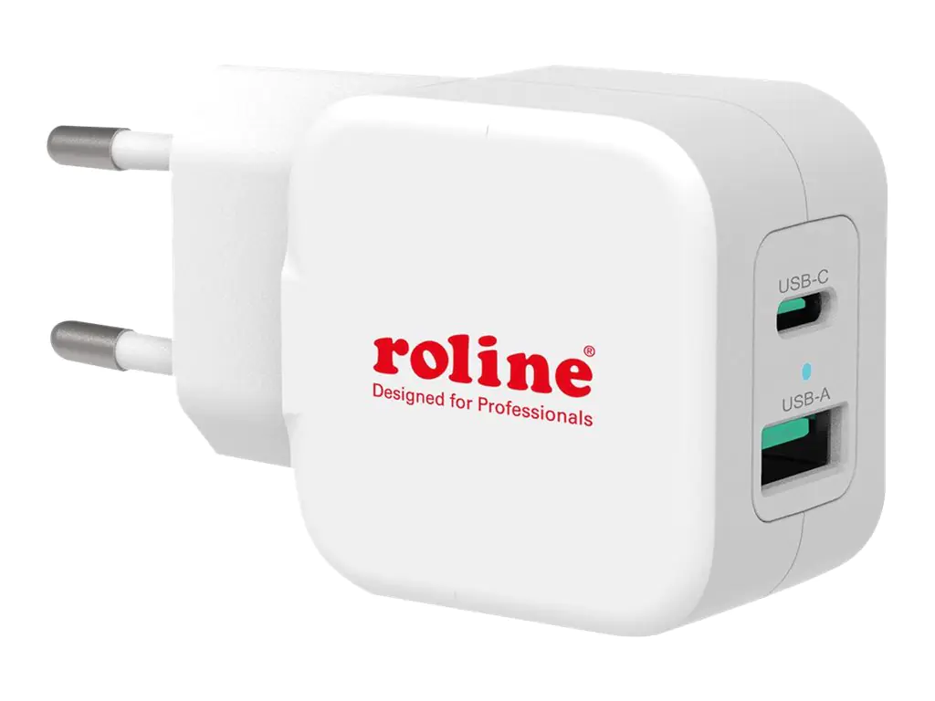 Roline - Netzteil - 20 Watt - 3 A - PD, QC 3.0 - 2 Ausgabeanschlussstellen (USB, 24 pin USB-C) - weiß