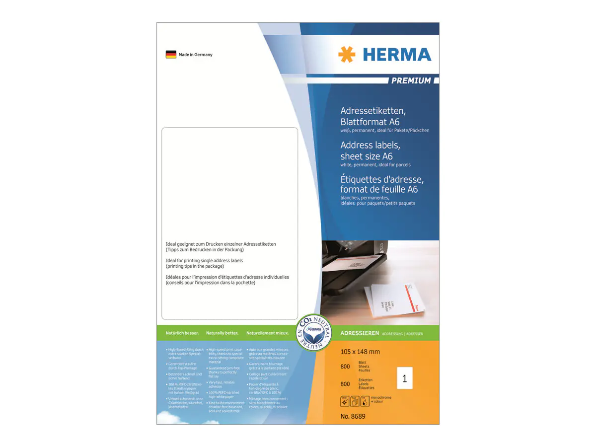 HERMA Premium - Papier - matt - permanent selbstklebend - weiß - A6 (105 x 148 mm) 8689