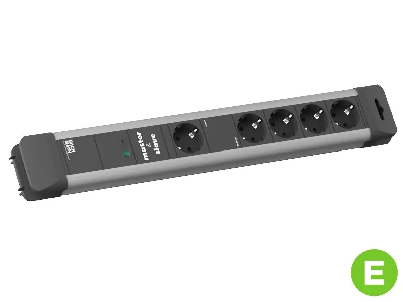 Bachmann CONNECTUS Steckdosenleiste 5-fach, Master + Slave, 2,0m, schwarz/grau, ohne Schalter