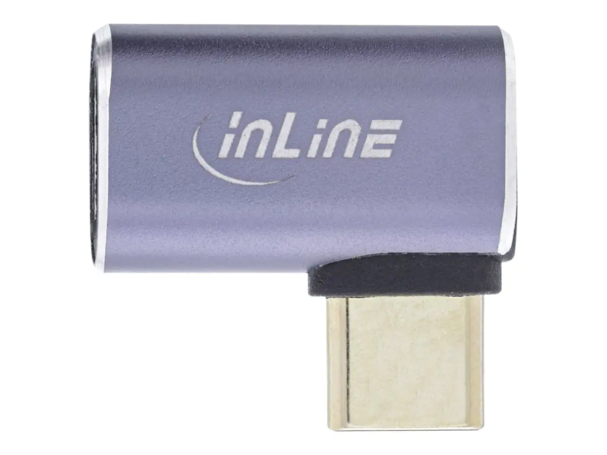 InLine - USB-Adapter - 24 pin USB-C (M) zu 24 pin USB-C (W) - USB4 - 48 V - 5 A - gewinkelt, Support von 8K 60 Hz, bis zu 40 Gbps Datentransferrate - Grau