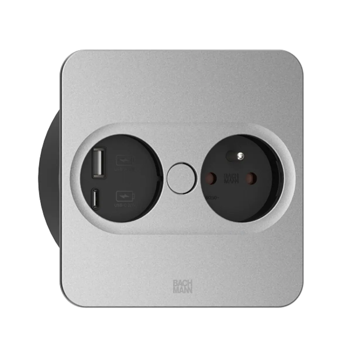 Bachmann 946.015, Type E + USB A + USB C, Desktop eingebettet, 4 cm, Tisch/Bank, Edelstahl, Metall, Kunststoff