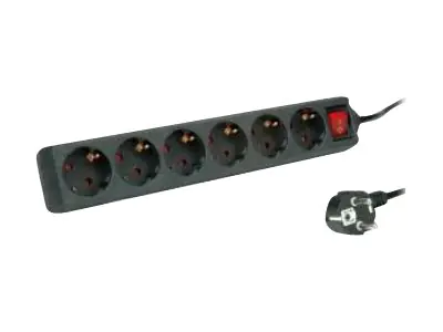 Roline - Steckdosenleiste - Wechselstrom 250 V - 3600 Watt - Eingabe, Eingang CEE 7/4 - Ausgangsanschlüsse: 6 (3 x CEE 7/4) - 10 m Schnur - Schwarz