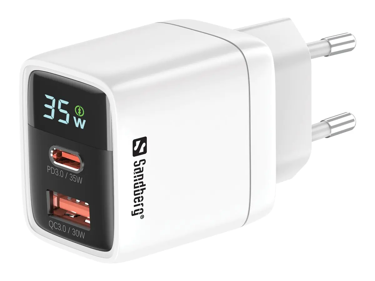Sandberg - Netzteil - 2-in-1 - 35 Watt - 3 A - PD 3.0, QC 3.0 - 2 Ausgabeanschlussstellen (USB, 24 pin USB-C)