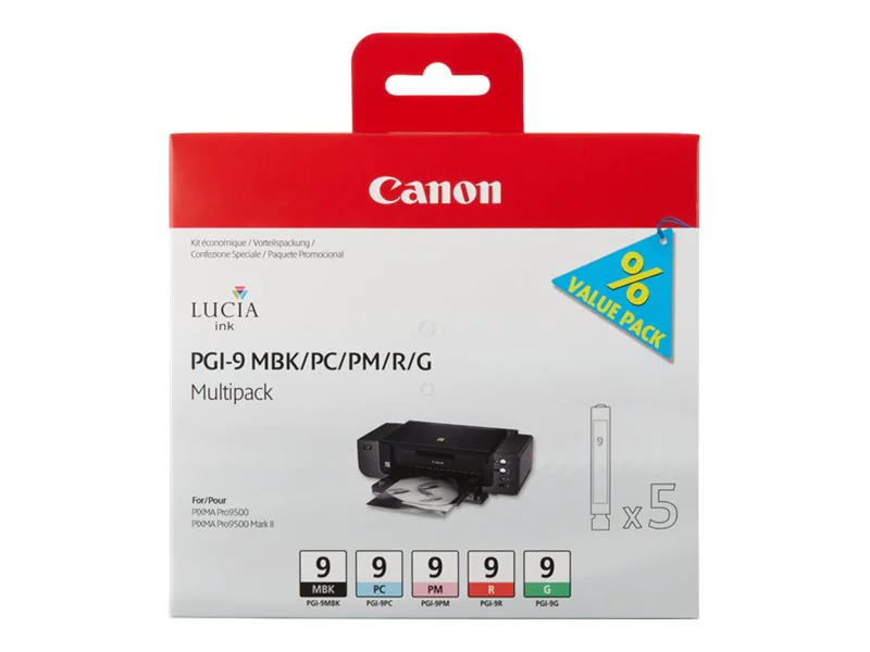 Canon PGI-9, Original, Foto schwarz, Foto zyan, Foto magenta, Schwarz, Fotogelb, Multipack, MX7600, 5 Stück(e), Tintenstrahldrucker 1033B013