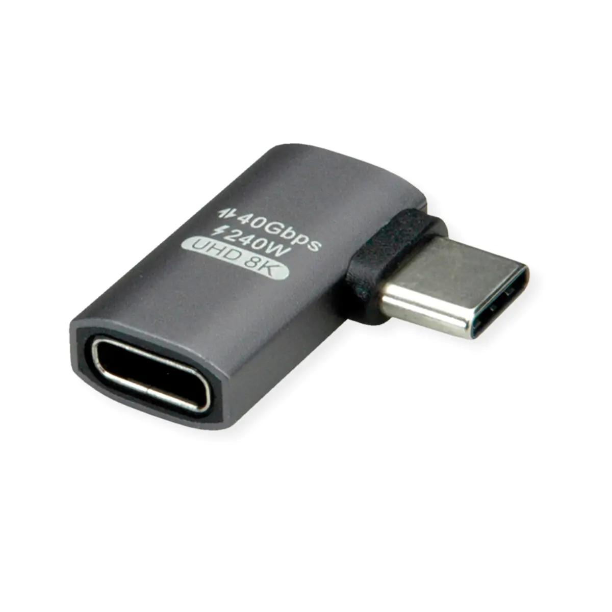 ROLINE USB4 40G Typ C Adapter ST/BU 90° flach Alu