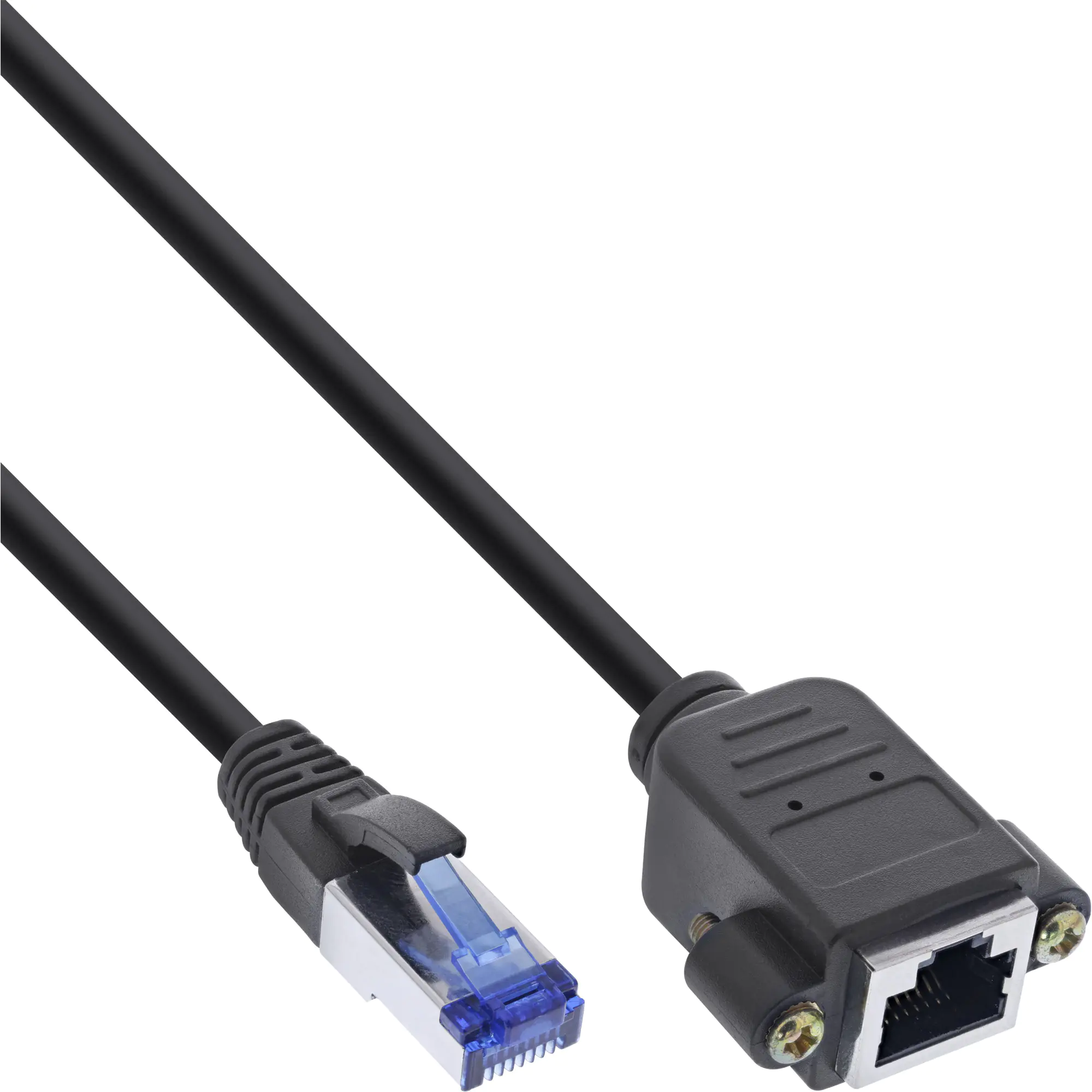 InLine - Patch-Verlängerungskabel - RJ-45 (M) zu RJ-45 (W) Unterputzmontage - 10 m - SFTP, PiMF - CAT 6a - halogenfrei - Schwarz