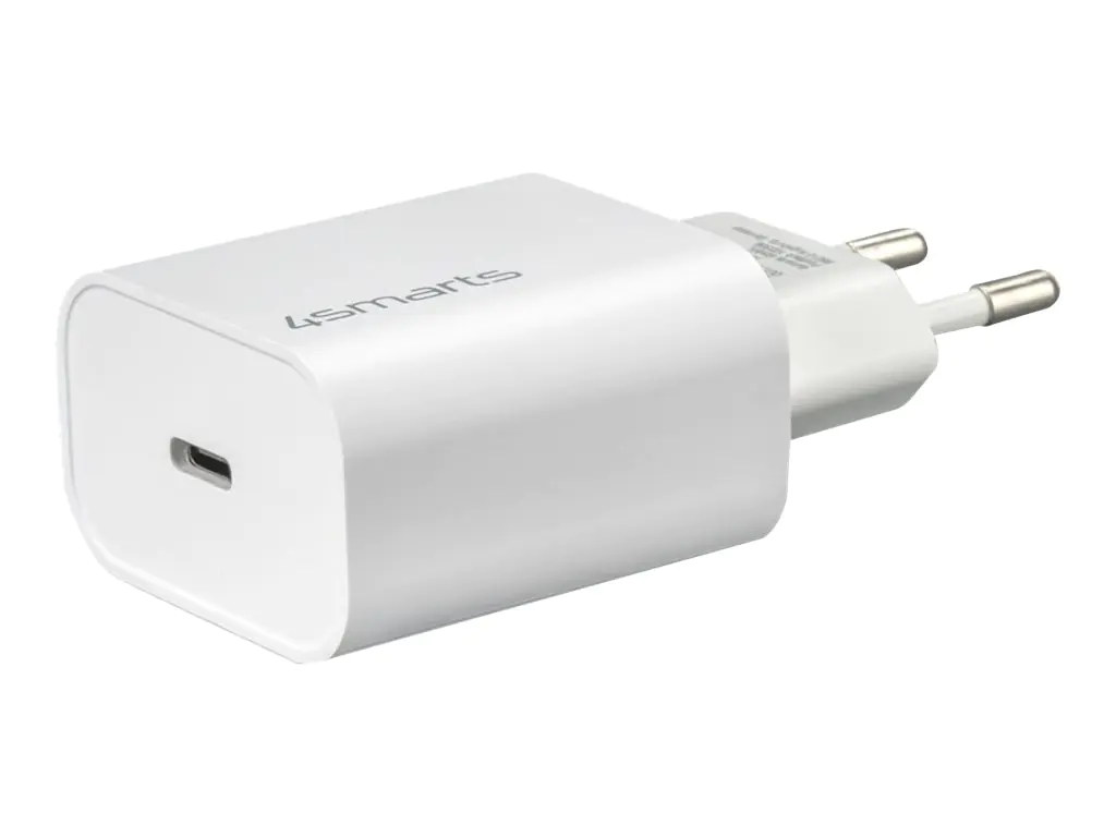 4smarts VoltPlug - Netzteil - 20 Watt - 3 A - PD (USB-C) - auf Kabel: USB-C - weiß
