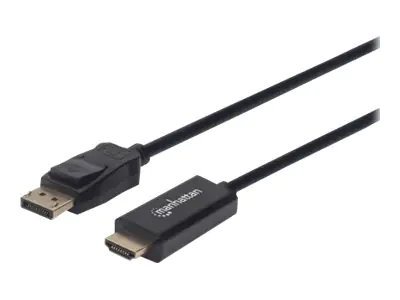 Manhattan DisplayPort 1.1 to HDMI Cable, 1080p@60Hz, 1.8m, Male to Male, DP With Latch, Black, Not Bi-Directional, Three Year Warranty, Polybag - Adapterkabel - DisplayPort männlich eingerastet zu HDMI männlich - 1.8 m - Schwarz - geformt, 1080p-Unterstüt