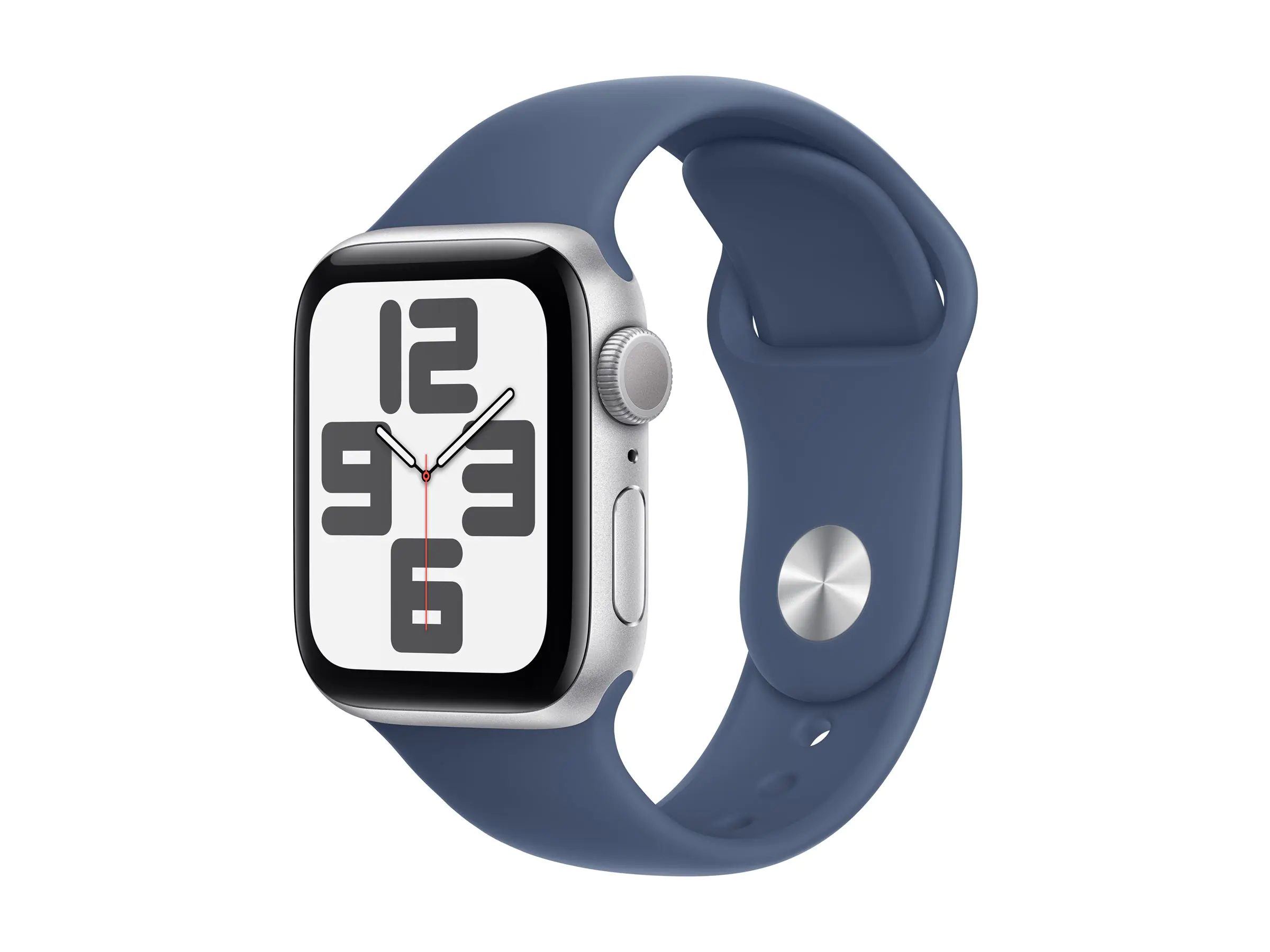 Apple Watch SE (GPS) - 40 mm - Aluminium, Silber - intelligente Uhr mit Sportband - Flouroelastomer - denim - Bandgröße: S/M - 32 GB - Wi-Fi 4, Bluetooth - 26.4 g