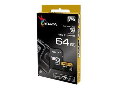 ADATA Premier ONE - Flash-Speicherkarte (microSDXC-an-SD-Adapter inbegriffen) - 64 GB - UHS-II U3 / Class10 - microSDXC UHS-II