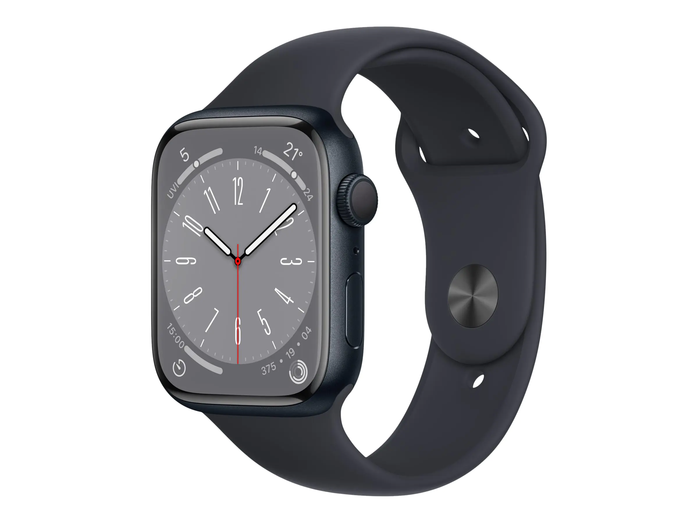 Apple Watch Series 8 (GPS) - 45 mm - Midnight Aluminium - intelligente Uhr mit Sportband - Flouroelastomer - Midnight - Bandgröße: regelmäßig - 32 GB - Wi-Fi, Bluetooth - 38.8 g