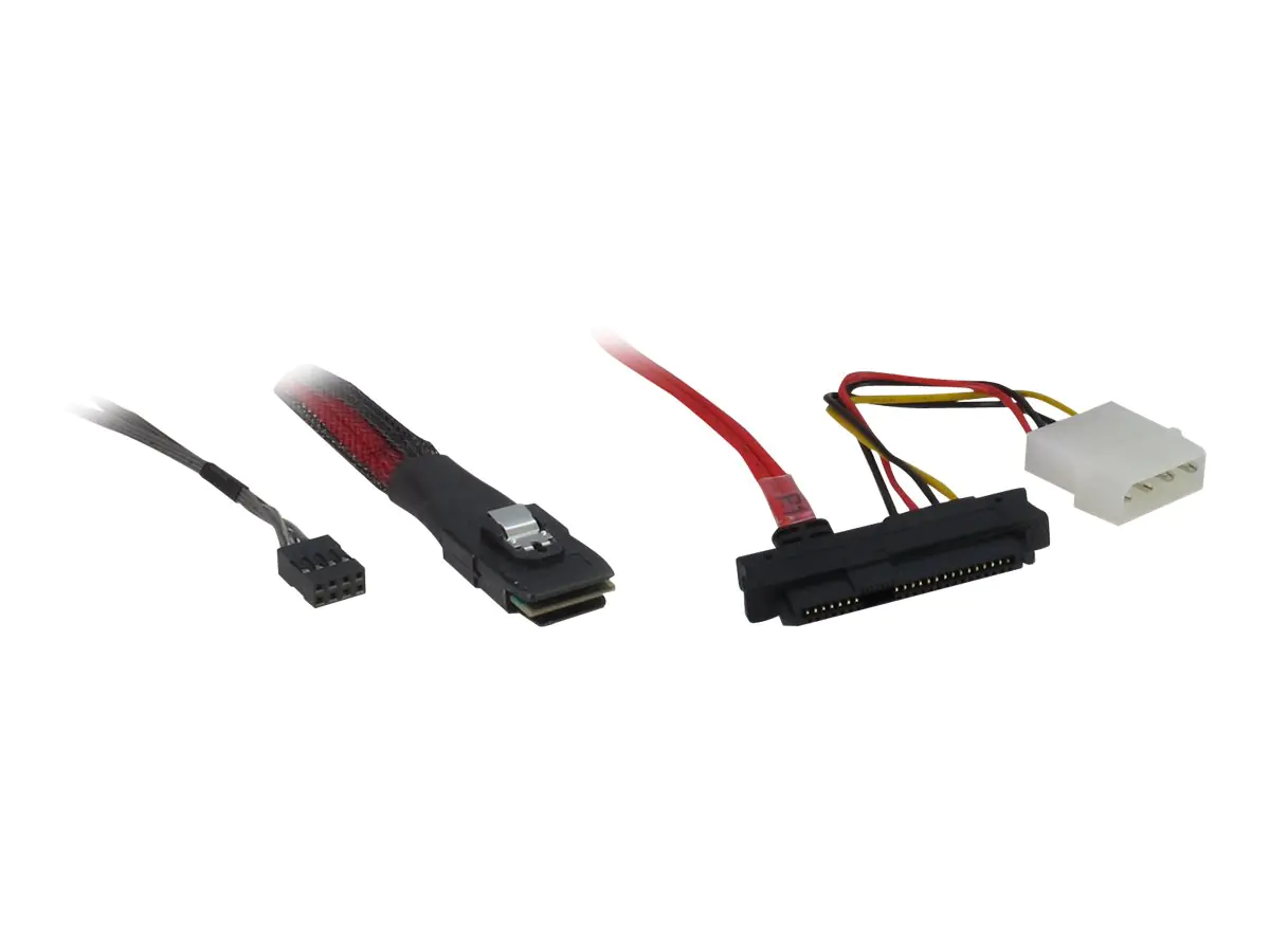 Inter-Tech - Internes SAS-Kabel - SAS 6Gbit/s - Mini SAS (SFF-8087) zu interne Stromversorgung, 4-polig, interne SAS, 29-polig (SFF-8482) - 50 cm - Schwarz, Rot