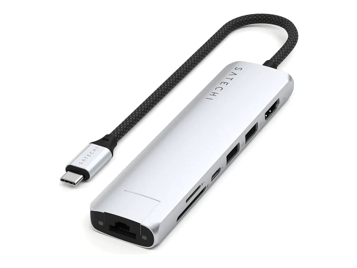 Satechi USB-C 7-in-1 Slim Multi Port Adapter Ethernet Silver