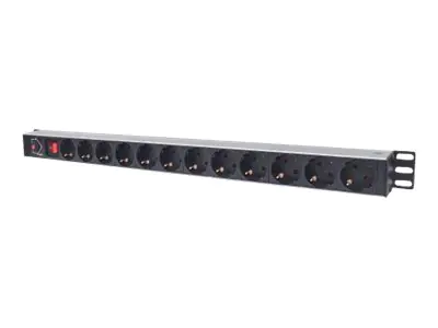 Intellinet 12-fach Steckdosenleiste, Schutzkontakt, vertikale Rackmontage, Überlastschalter, Netzschalter, 1,6 m Stromkabel - Steckdosenleiste (Rack - einbaufähig) - Wechselstrom 250 V - Eingabe, Eingang CEE 7/4 - Ausgangsanschlüsse: 12 (CEE 7/3) - 1