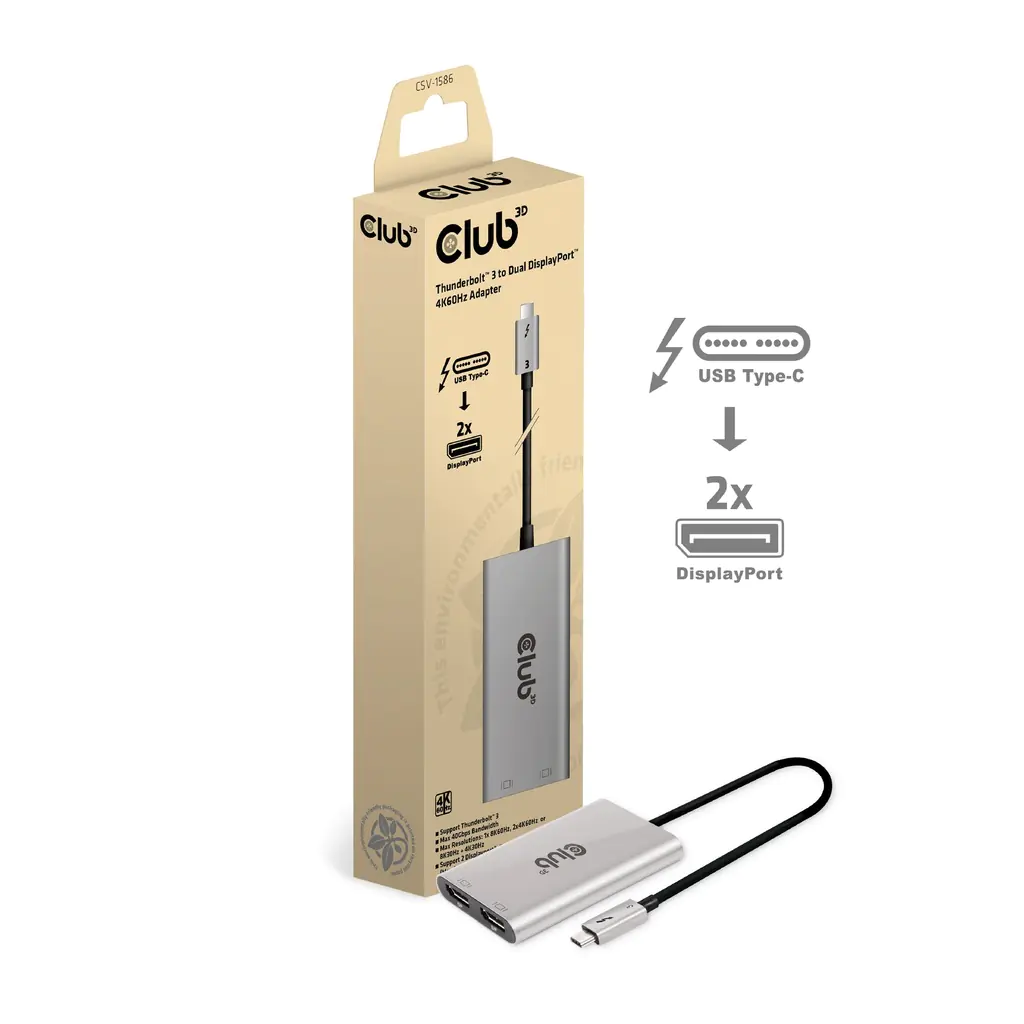 Club 3D Thunderbolt 3 auf Dual DisplayPort 4K60Hz Adapter