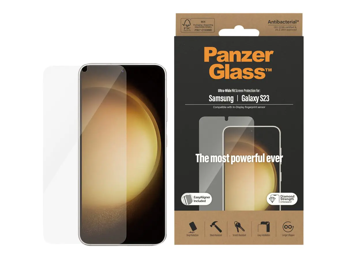PanzerGlass - Bildschirmschutz für Handy - ultrabreite Passform mit EasyAligner - Glas - für Samsung Galaxy S23