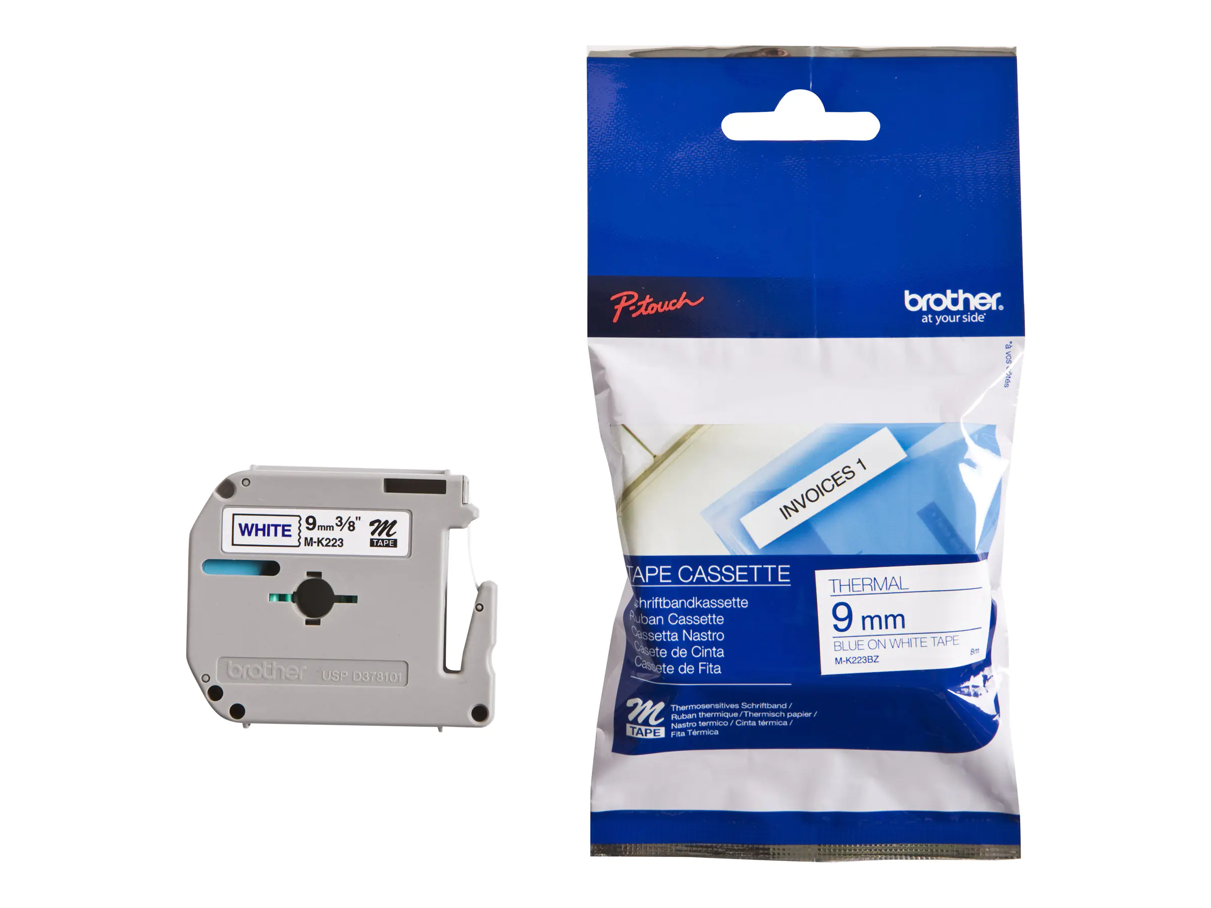 Brother MK223BZ - Blau auf weiß - Rolle (0,9 cm x 8 m) 1 Kassette(n) nicht-laminiertes Schriftband - für P-Touch PT-55, PT-65, PT-75, PT-85, PT-90, PT-BB4