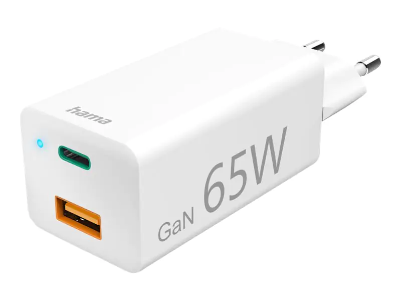 Hama - Netzteil - GaN - 65 Watt - 3 A - PD, QC 2.0, QC 3.0 - 2 Ausgabeanschlussstellen (24 pin USB-C) - weiß