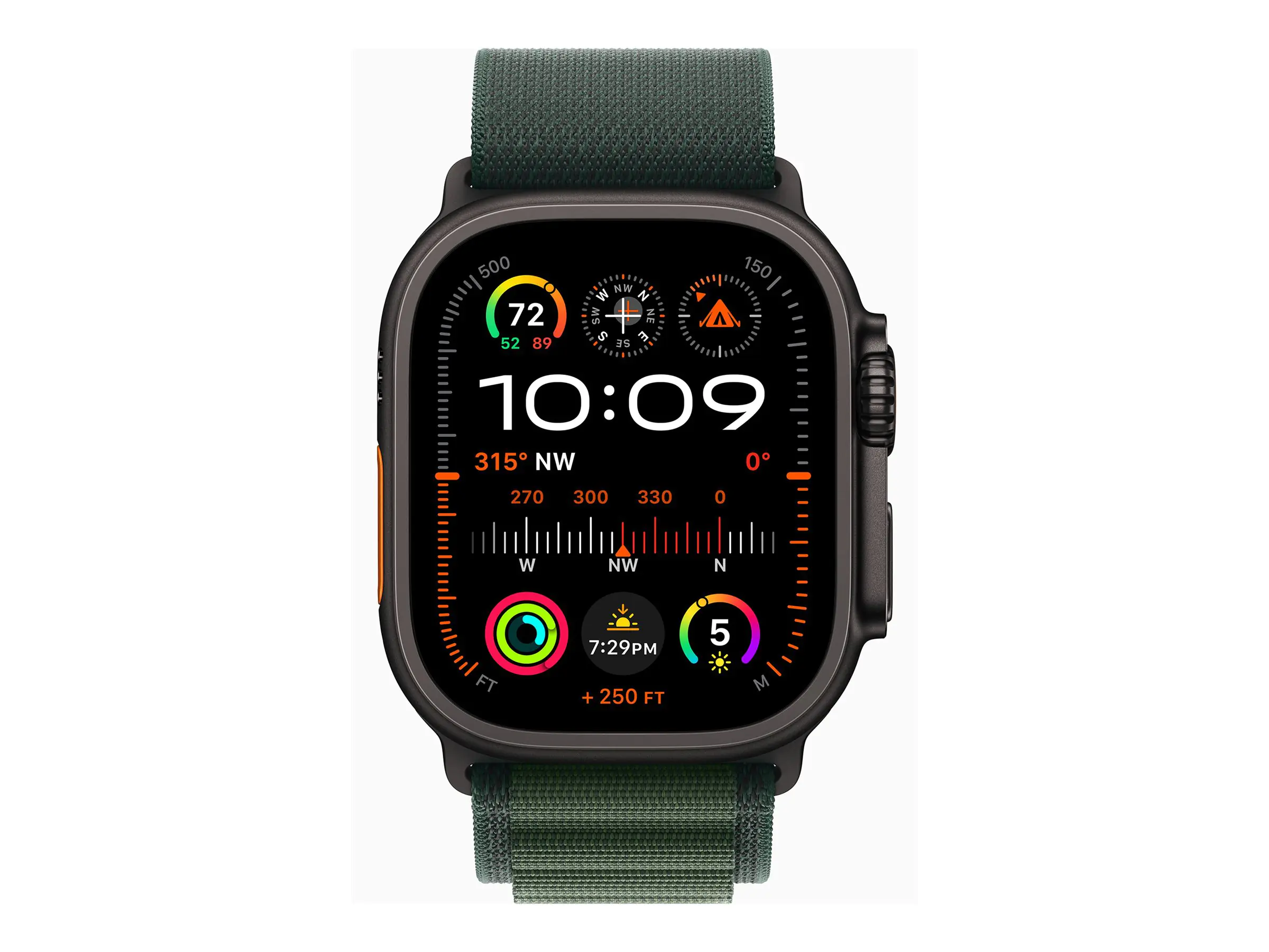 Apple Watch Ultra 2 - 49 mm - Black Titanium - intelligente Uhr mit Alpine Loop - Stoff - dunkelgrün - Bandgröße: L - 64 GB - LTE, Wi-Fi 4, UWB, Bluetooth - 4G - 61.8 g