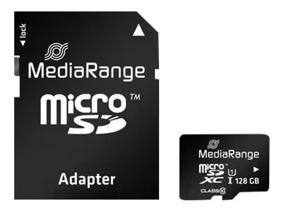 MediaRange MR945 - Flash-Speicherkarte (microSDXC-an-SD-Adapter inbegriffen) - 128 GB - UHS-I / Class10 - microSDXC - Schwarz