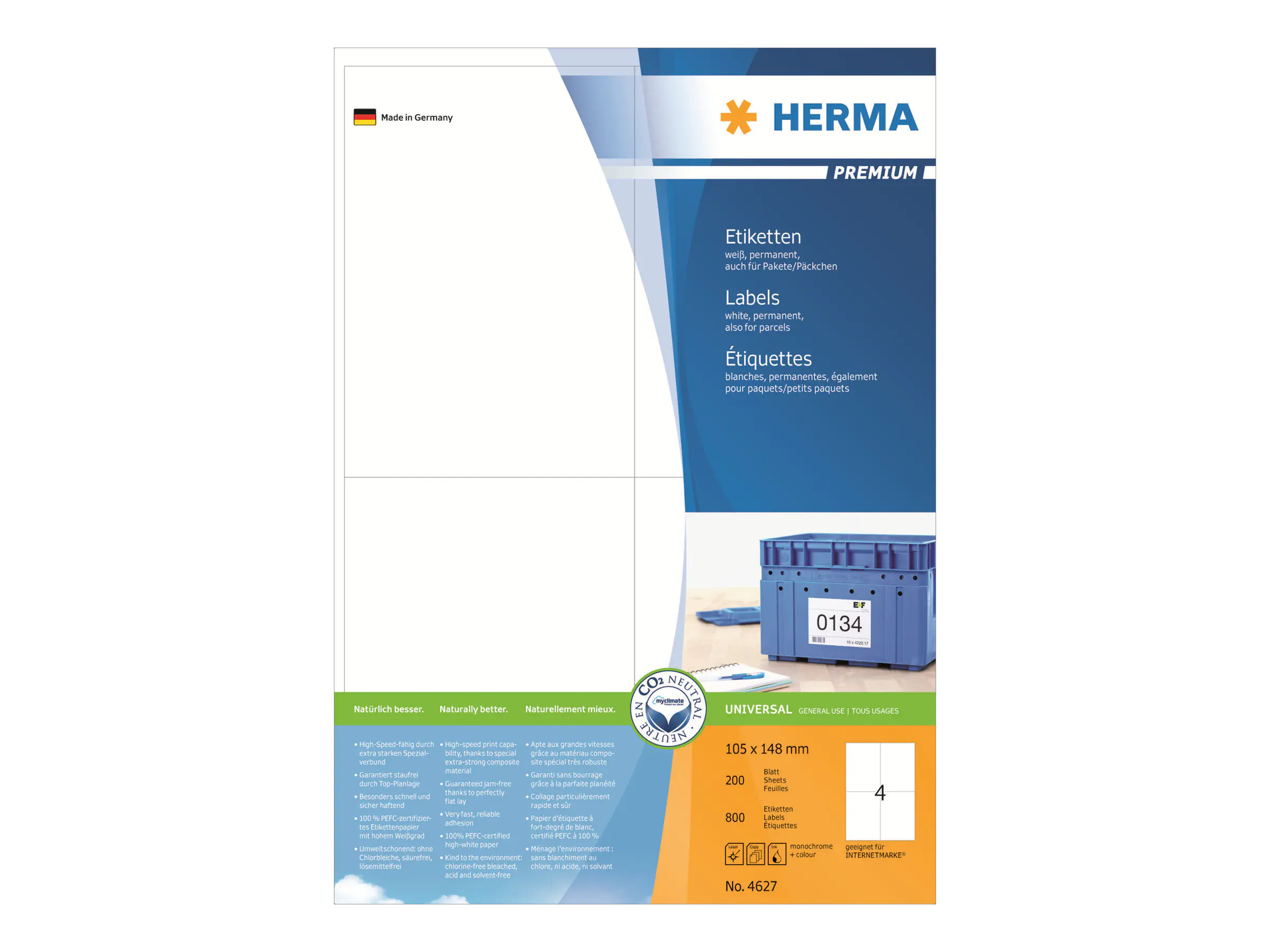 HERMA Premium - Papier - matt - permanent selbstklebend - weiß - A6 (105 x 148 mm) 4627