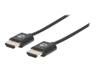 Manhattan HDMI Cable with Ethernet (Ultra Thin), 4K@60Hz (Premium High Speed), 1.8m, Male to Male, Black, Ultra HD 4k x 2k, Fully Shielded, Gold Plated Contacts, Lifetime Warranty, Polybag - Premium Highspeed - HDMI-Kabel mit Ethernet - HDMI männlich zu H
