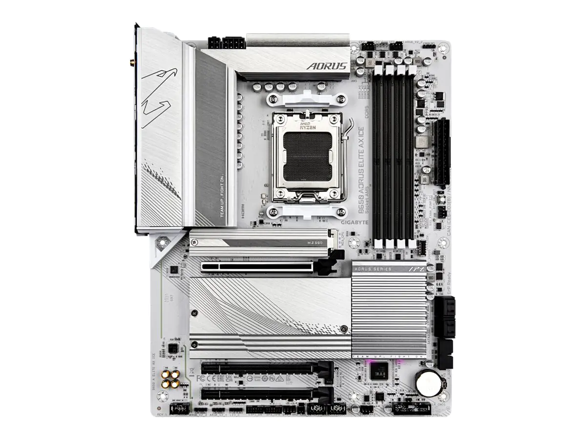 Gigabyte B650 AORUS ELITE AX ICE - Motherboard - ATX - Socket AM5 - AMD B650 Chipsatz - USB-C 3.2 Gen2, USB 3.2 Gen 2, USB 3.2 Gen 1, USB-C 3.2 Gen 2x2 - 2.5 Gigabit LAN, Wi-Fi 6E, Bluetooth - Onboard-Grafik (CPU erforderlich) - HD Audio (8-Kanal)