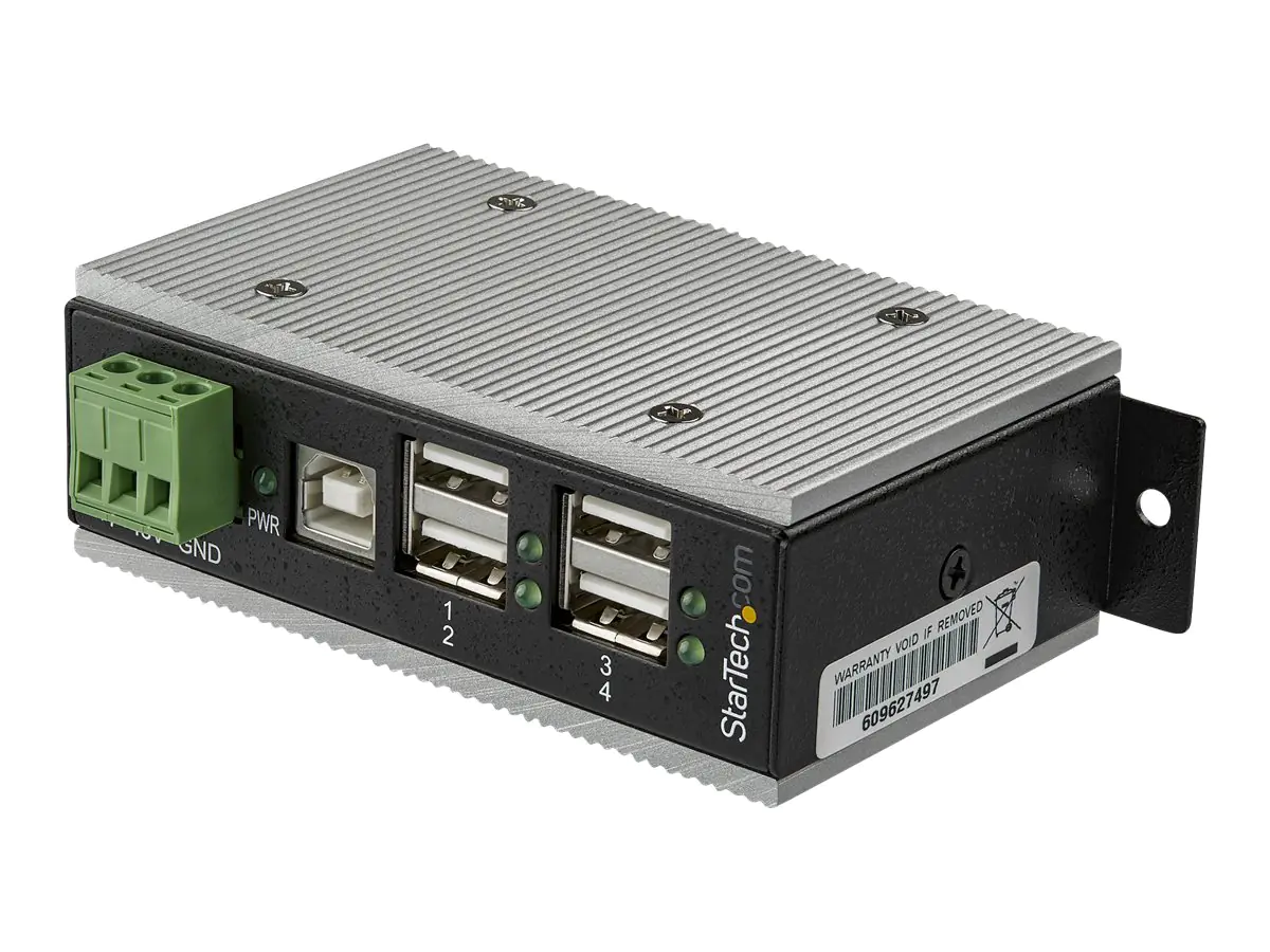 StarTech HB20A4AME USB 2.0 Hub (4-Port Industrial USB 2.0 Hub mit ESD-Schutz, 350W Überspannungsschutz , Wandmontage) - Hub - 4 x USB 2.0 - an DIN-Schiene montierbar - Gleichstrom - TAA-konform - für P/N: ITB20D3250