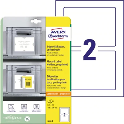 Avery Zweckform Avery 8002-5, Hellgrau, Weiß, Selbstklebendes Druckeretikett, A4, Polyester, Polypropylen (PP), Glanz, Rechteck