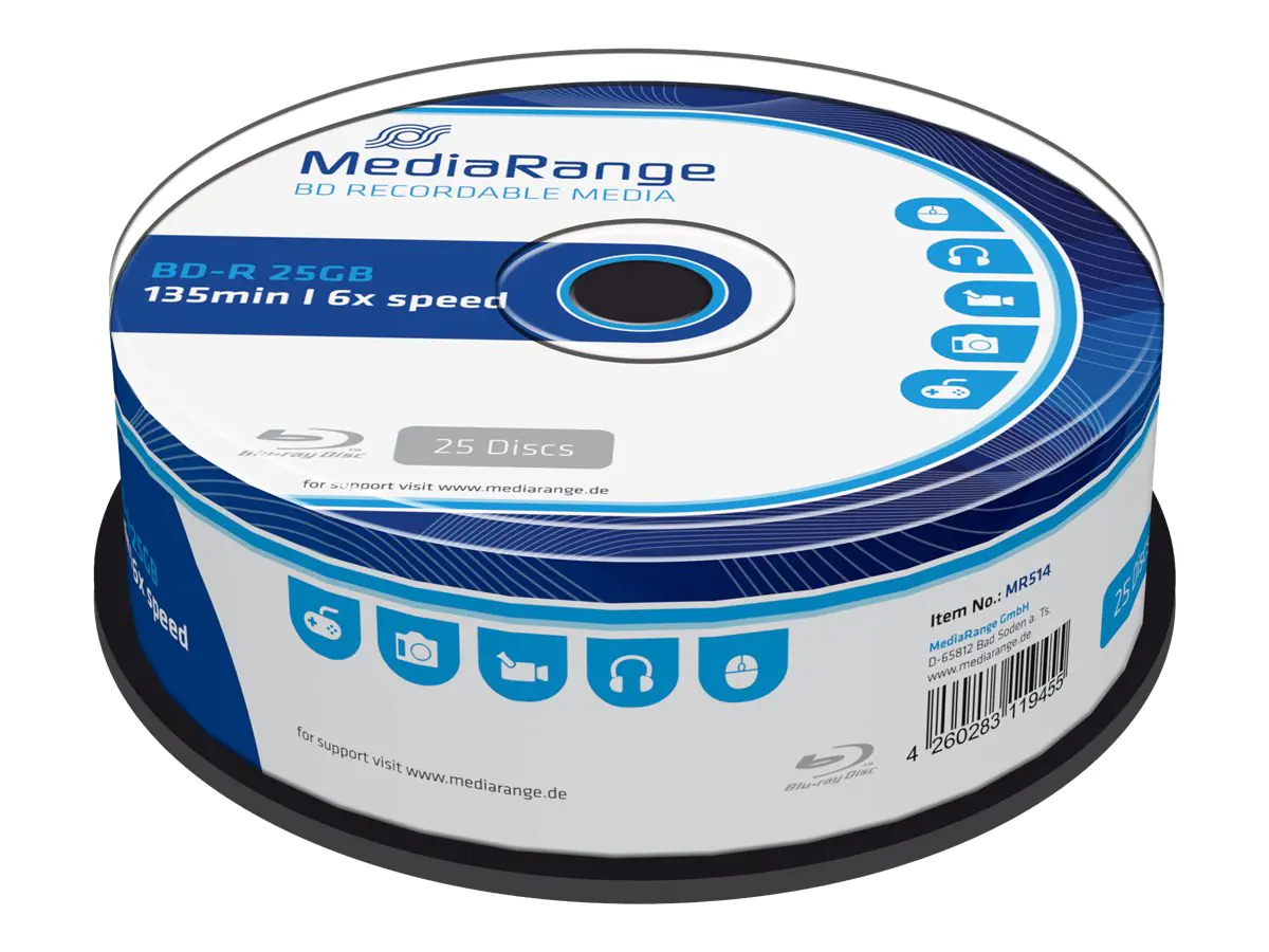 MEDIARANGE 25 x BD-R - 25 GB 6x - Spindel MR514