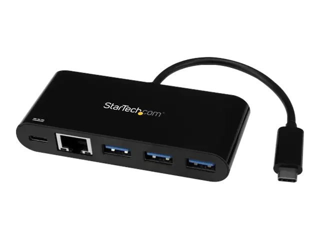 StarTech USB-C auf Ethernet Adapter mit 3 Port USB 3.0 Hub und Stromversorgung - USB-C GbE Adapter mit USB Hub und 3 USB A Ports - Netzwerkadapter - USB-C - Gigabit Ethernet - Schwarz