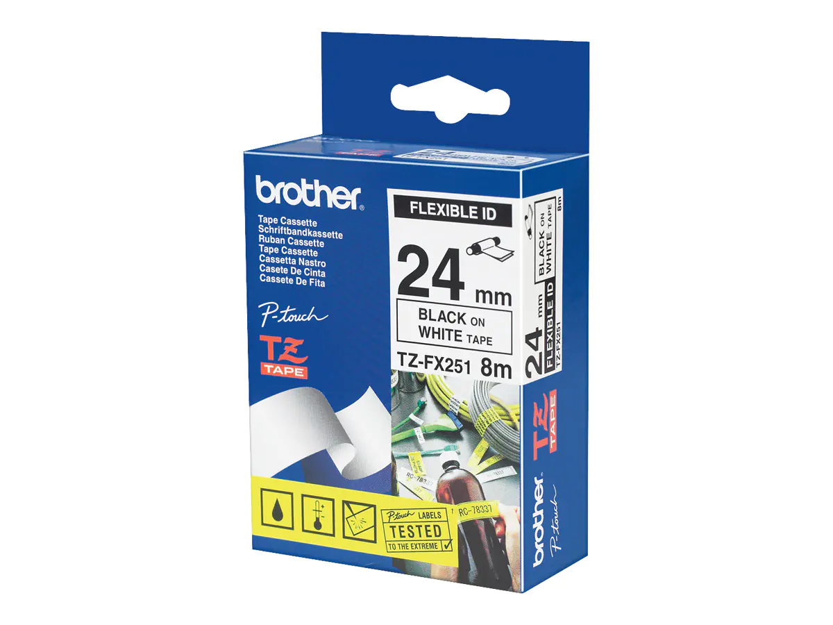 Brother TZe-FX251 - Klebstoff - Schwarz auf Weiß - Rolle (2,4 cm x 8 m) 1 Kassette(n) flexibles ID-Band - für Brother PT-D600; P-Touch PT-3600, D610, D800, E550, P750, P900, P950; P-Touch EDGE PT-P750