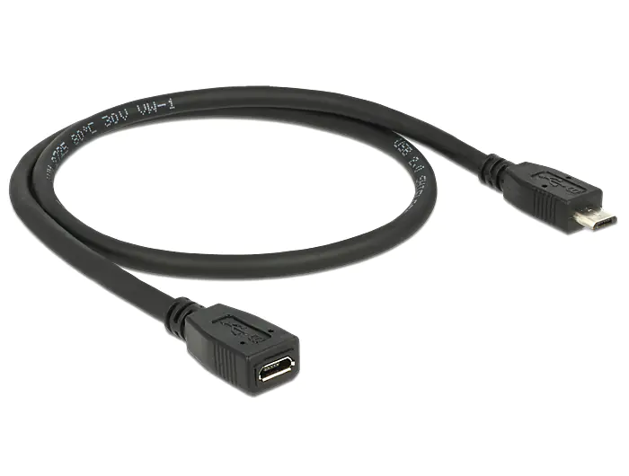 Delock - USB-Verlängerungskabel - Micro-USB Typ B (W) zu Micro-USB Typ B (M) - 50 cm - Schwarz
