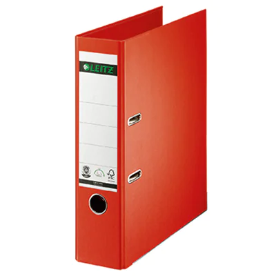 Leitz Ordner 80mm DIN A4 Rückenschild: geklebt Werkstoff: Pappe Material außen: Papier Material innen: Papier hellrot