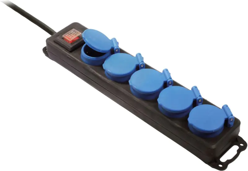 Bachmann - Steckdosenleiste - Wechselstrom 230 V - 3500 Watt - Eingabe, Eingang CEE 7/7 - Ausgangsanschlüsse: 4 (4 x CEE 7/3) - 10 m Schnur - Schwarz, Blau