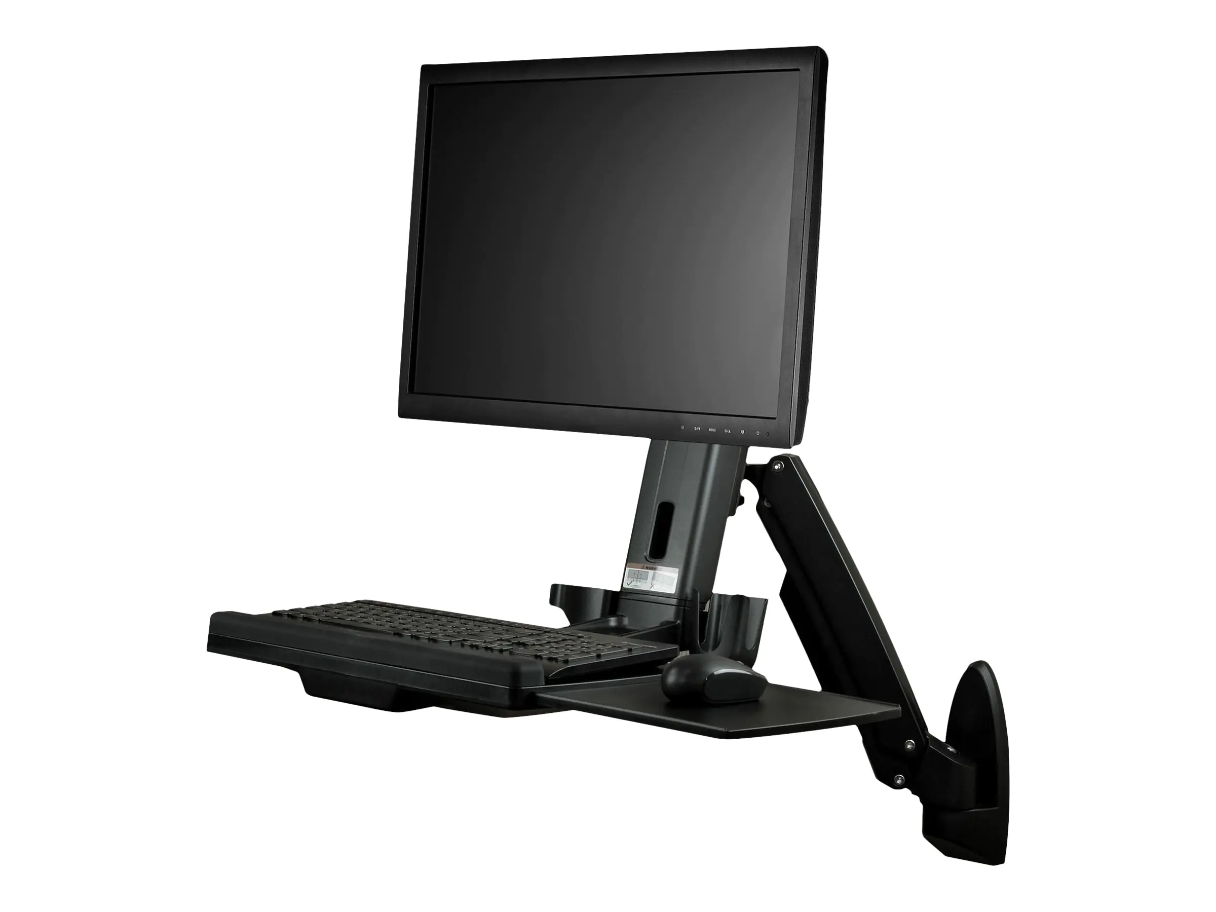 StarTech Wandmontage Sitz-/ Steh Workstation - 1 Monitor bis zu 24" - VESA - Höhenverstellbarer Ergonomischer Schreibtisch - Befestigungskit (Wandplatte, Spalte, Tastatur-Tablett, Monitorarm) - für Monitor - Kunststoff, Aluminium, Stahl - Schwarz - Bildsc