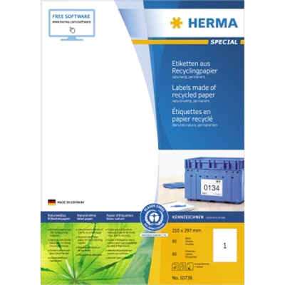 HERMA 10738, Weiß, Selbstklebendes Druckeretikett, Gestanztes Etikett, Papier, Laser/Inkjet, Permanent