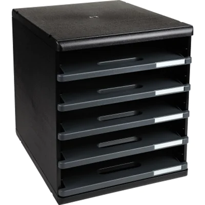 Exacompta Schubladenbox MODULO 5 Schubladen DIN A4+ Polystyrol Gehäusefarbe: schwarz Farbe der Schublade: dunkelgrau
