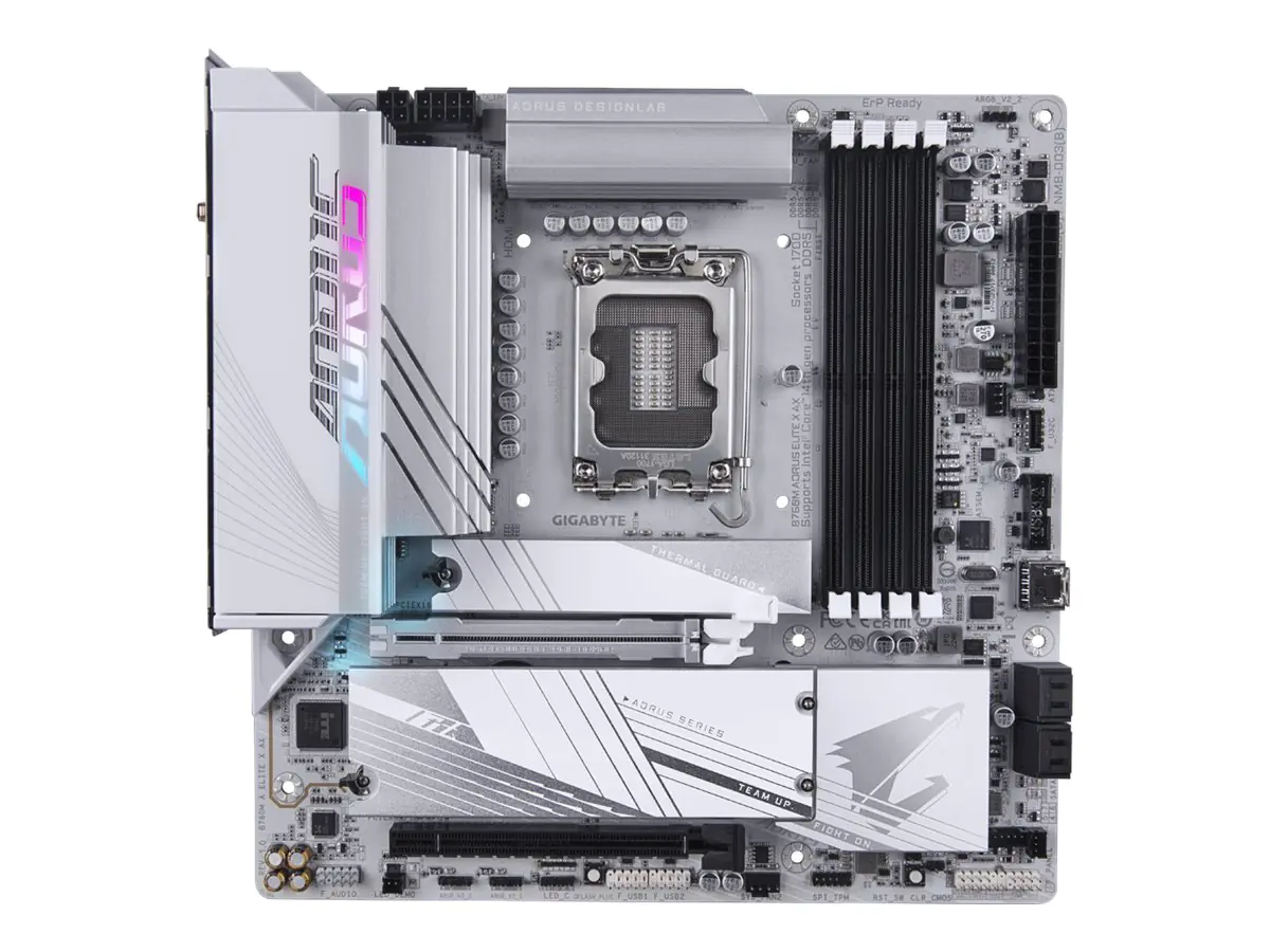 AORUS B760M ELITE X AX - Motherboard - micro ATX - LGA1700-Sockel - B760 Chipsatz - USB-C 3.2 Gen 2x2, USB-C 3.2 Gen2, USB 3.2 Gen 1, USB 3.2 Gen 2 - 2.5 Gigabit LAN, Wi-Fi 6E, Bluetooth - Onboard-Grafik (CPU erforderlich) - HD Audio (8-Kanal)