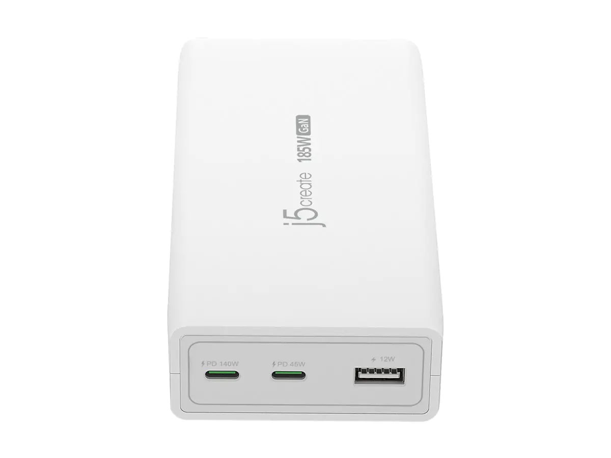 j5create JUP37185W-EN - Netzteil - GaN - 185 Watt - 5 A - Power Delivery 3.1 - 3 Ausgabeanschlussste