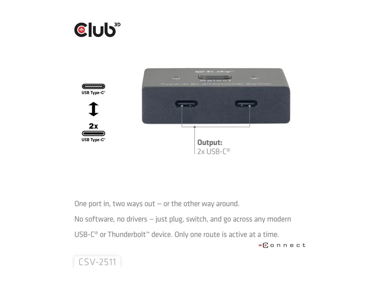 Club 3D CSV-2511 - Video-Schalter - bidirektional, + Daten + PD