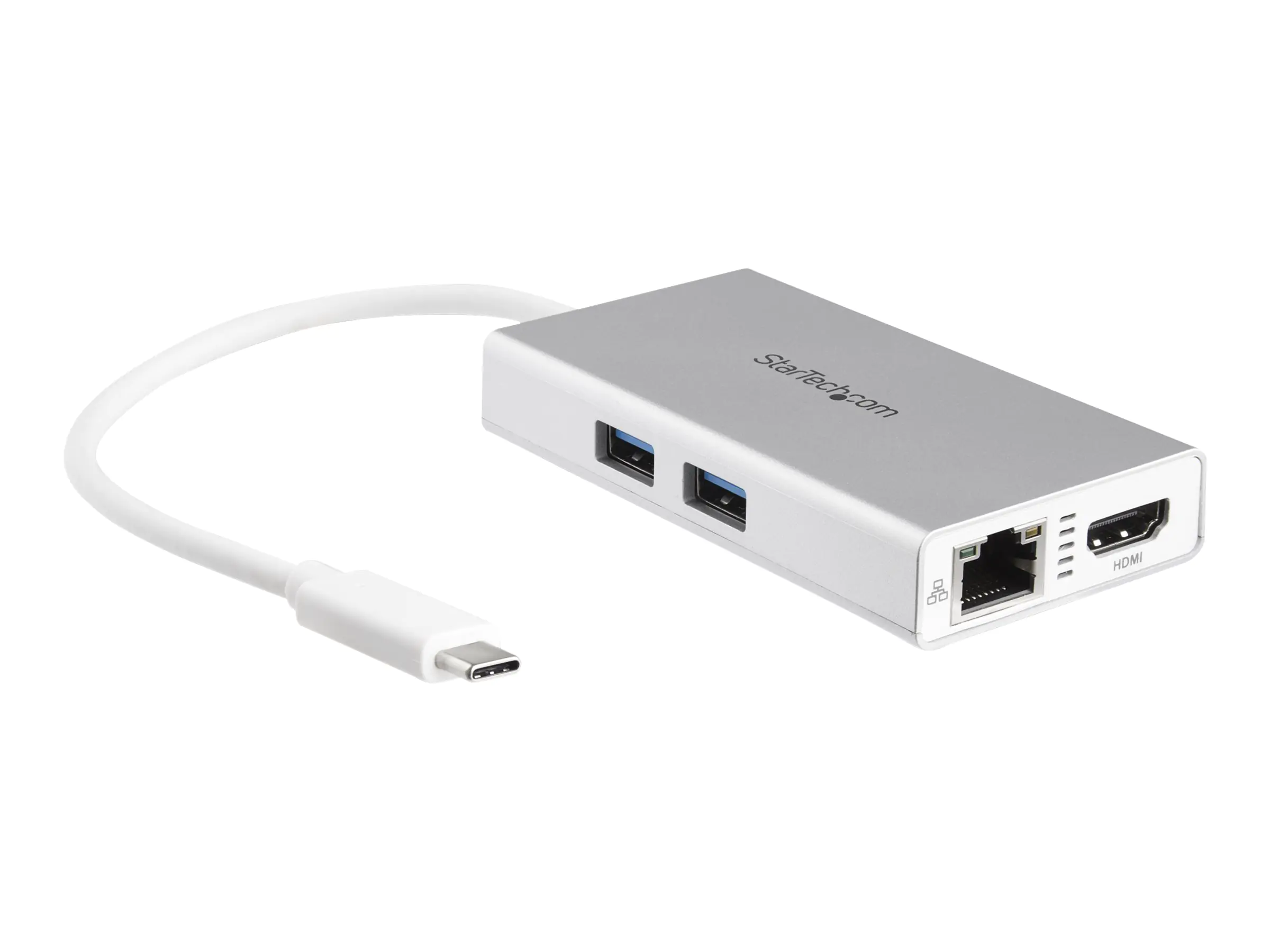 StarTech USB-C Multiport Adapter für Laptops - Stromversorgung - 4K HDMI - GbE - USB 3.0 - Silber & Weiß - mobiler USB-C Adapter - Externer Videoadapter - USB-C - HDMI, RJ-45 - weiß, Silber