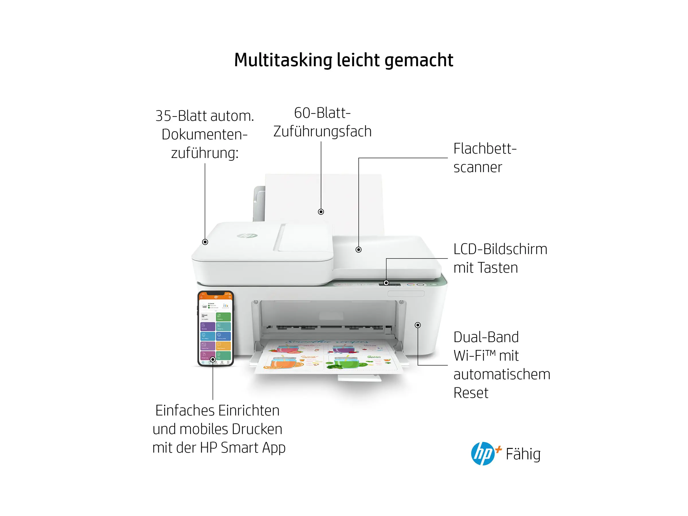 HP DeskJet Plus 4122e All-in-One - Multifunktionsdrucker - Farbe - Tintenstrahl - A4 (210 x 297 mm) (Original) - A4/Legal (Medien) - bis zu 6 Seiten/Min. (Kopieren) - bis zu 8.5 Seiten/Min. (Drucken) - 60 Blatt - 14.4 Kbps - USB 2.0, Wi-Fi(n), Bluetooth -