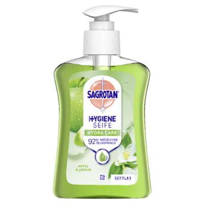 Sagrotan Flüssigseife HYDRA CARE Grüner Apfel & Jasmin dermatologisch getestet Ausführung des Behälters: Pumpflasche Material des Behälters: Kunststoff 0,25l