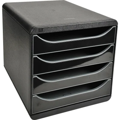 Exacompta Schubladenbox BIG-BOX 4 Schubladen DIN A4, Überbreite Polystyrol Gehäusefarbe: schwarz Farbe der Schublade: schwarz glossy