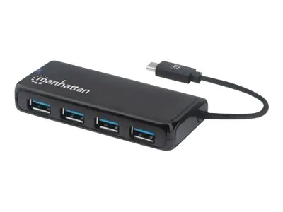 Manhattan USB-C Dock/Hub, Ports (4): USB-A (x4), 5 Gbps (USB 3.2 Gen1 aka USB 3.0), External Power Supply Not Needed, SuperSpeed USB, Black, Three Year Warranty, Retail Box - Hub - 4 x USB 3.2 Gen 1 - Desktop