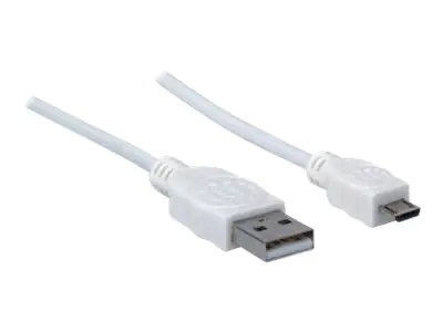 Manhattan USB-A to Micro-USB Cable, 1.8m, Male to Male, 480 Mbps (USB 2.0), Hi-Speed USB, White, Lifetime Warranty, Polybag - USB-Kabel - USB (M) zu Micro-USB Typ B (M) - USB 2.0 - 1.8 m - geschirmt, geformt - weiß
